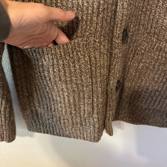 J Crew Rugged Merino Wool Heavyweight Cowl Neck Shawl Cardigan Sweater Brown-M - Picture 7 of 12